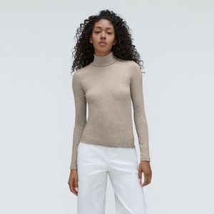 Everlane Pima Micro-Rib Turtleneck Small Heathered Burnt Sugar